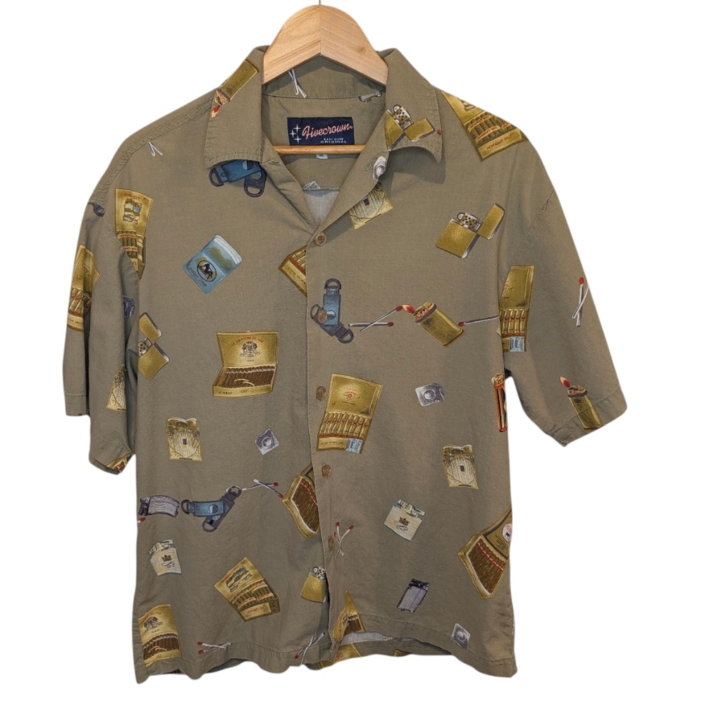 Five Crown Easy Livin Original Cigar Short Sleeve Button Down Shirt Size Medium